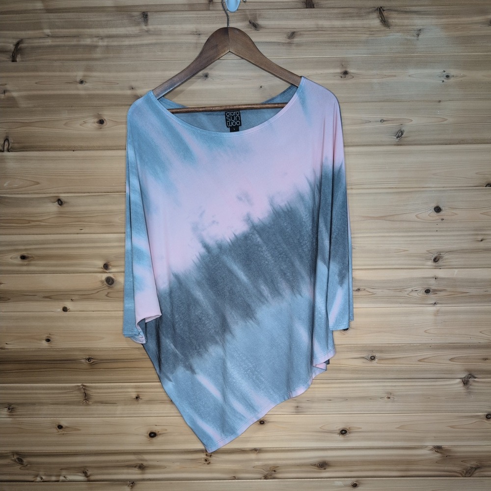 Clara Sunwoo Tie Dye Asymmetrical Tunic Top‎ Pink Grey Blue Large Made in USA